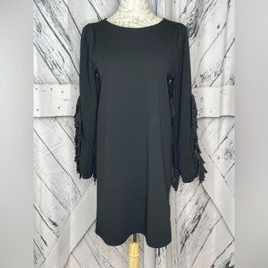 SoAllure Black Dress Fringe Sleeves Made in Italy Size 44 US 8
